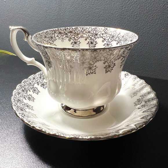 Royal Albert Victorian Vintage Silver Bone China Tea Cup and Saucer - Picture 1 of 6